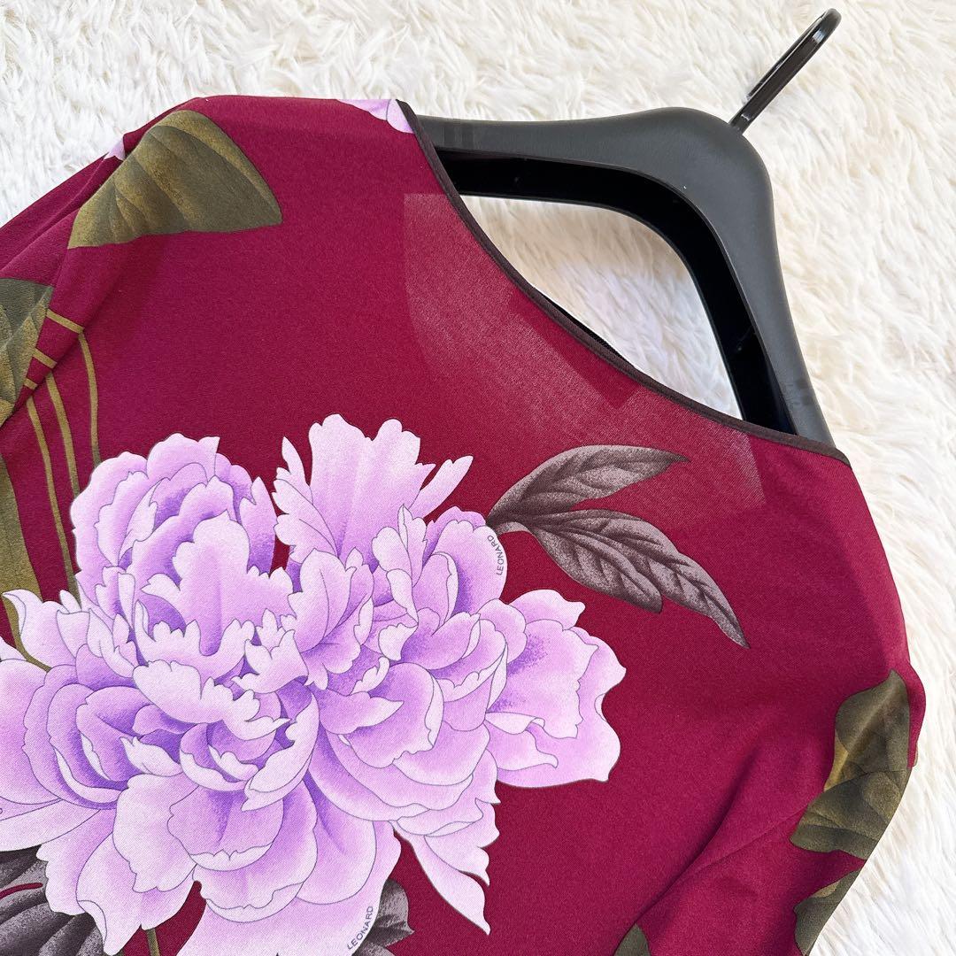 レオナール　カットソー　大きいサイズ42　花柄　シルク100% ワインレッド