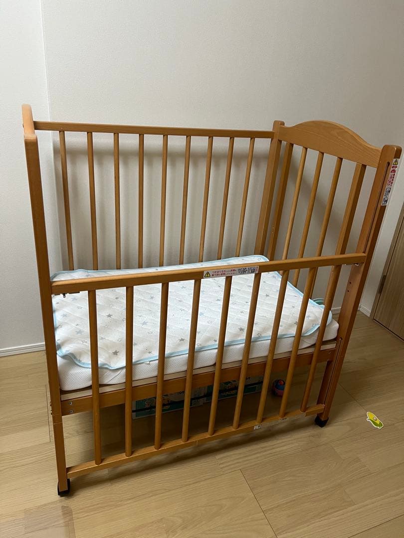 【日本製】石崎家具 ミニサイズ ハイタイプ ベビーベット、マットレス付き