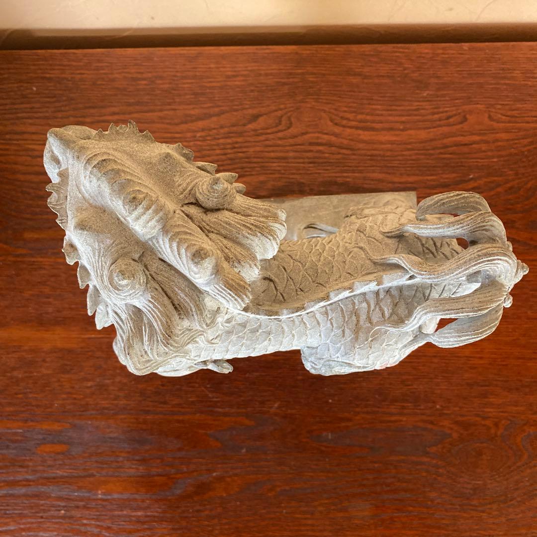 仏教美術　石像彫刻　天然石　獅子　狛犬　高さ約23cm　骨董