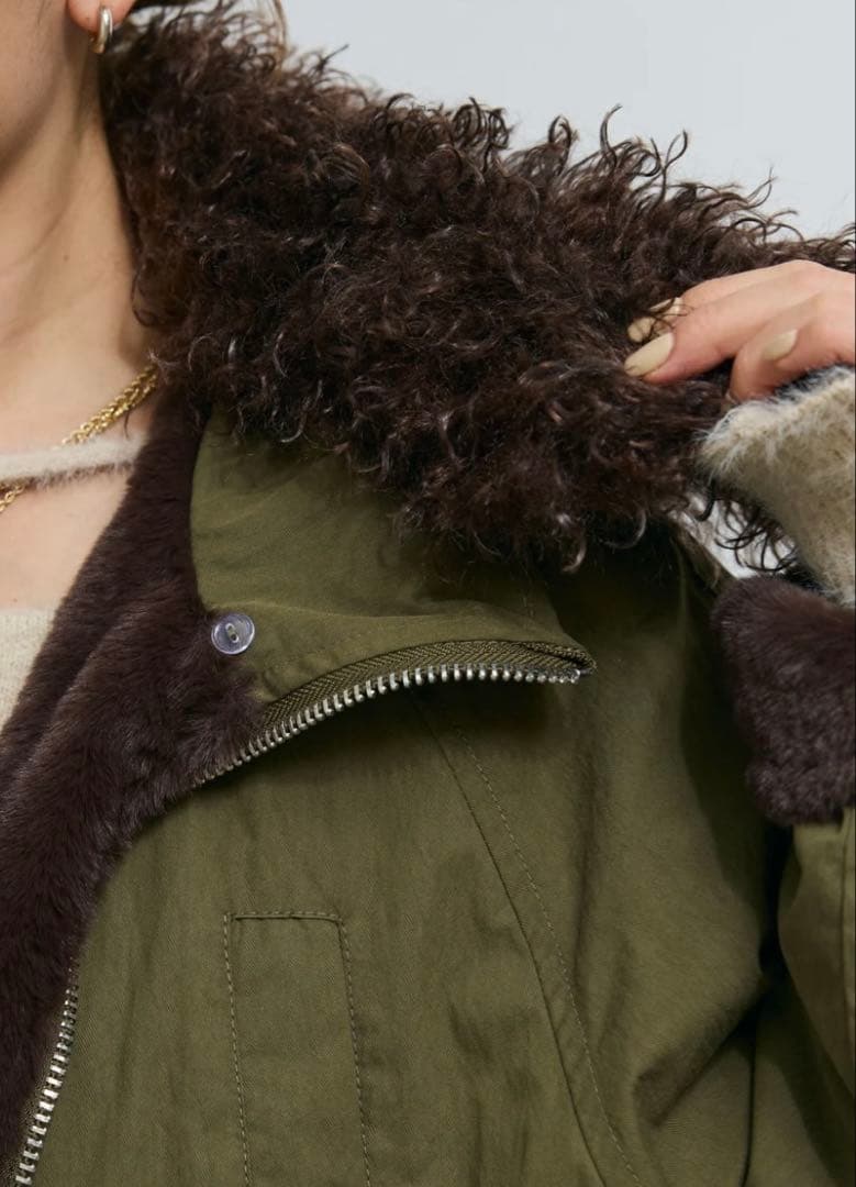 IAM イアム　ボア襟ジップブルゾン　カーキグリーン