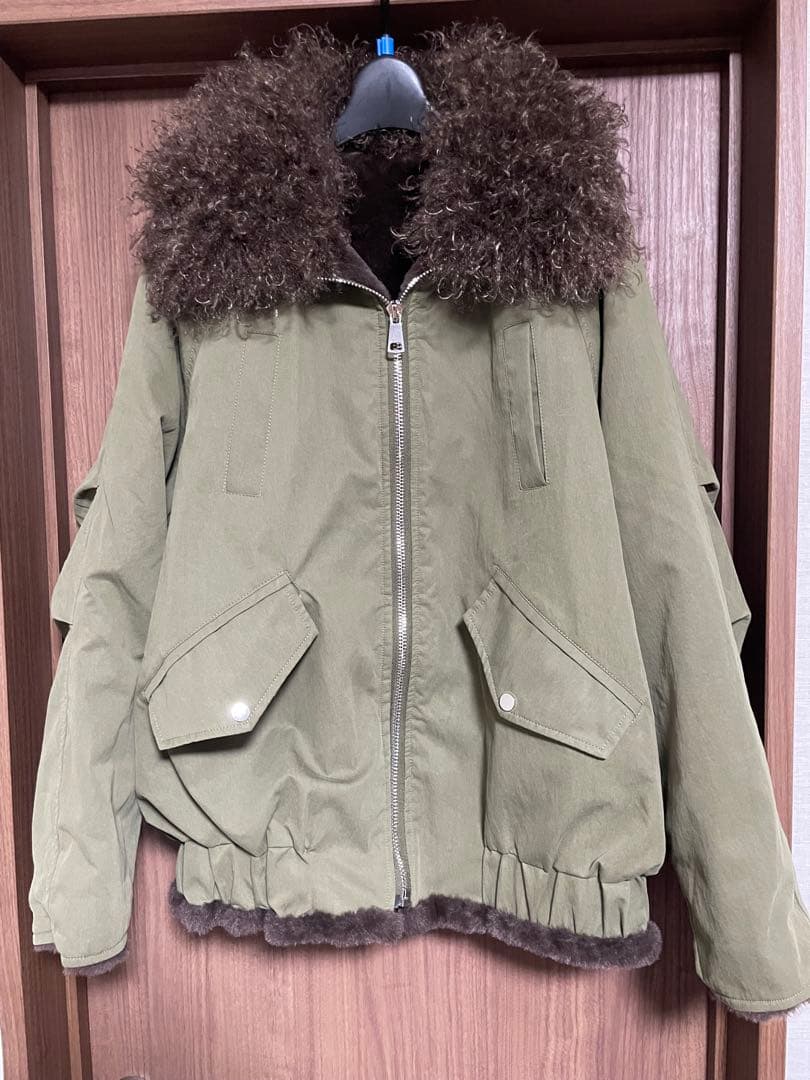 IAM イアム　ボア襟ジップブルゾン　カーキグリーン