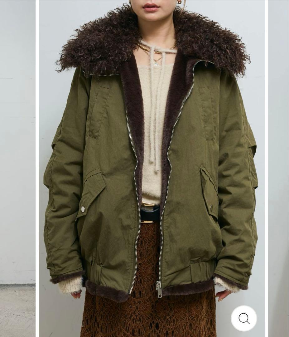 IAM イアム　ボア襟ジップブルゾン　カーキグリーン