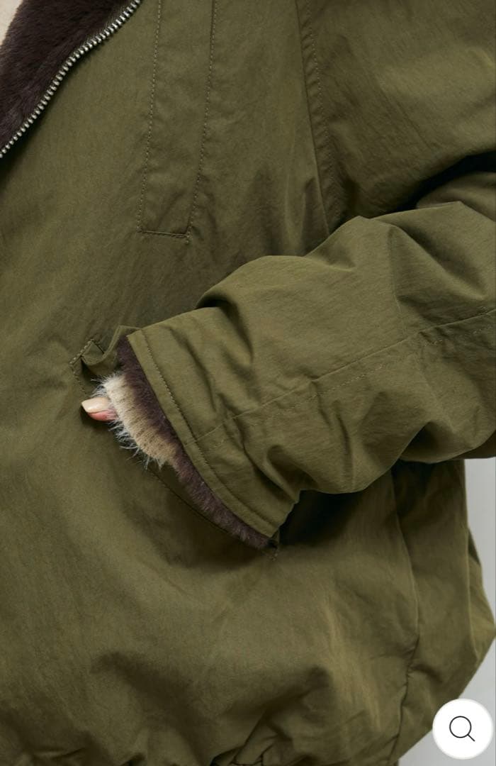 IAM イアム　ボア襟ジップブルゾン　カーキグリーン