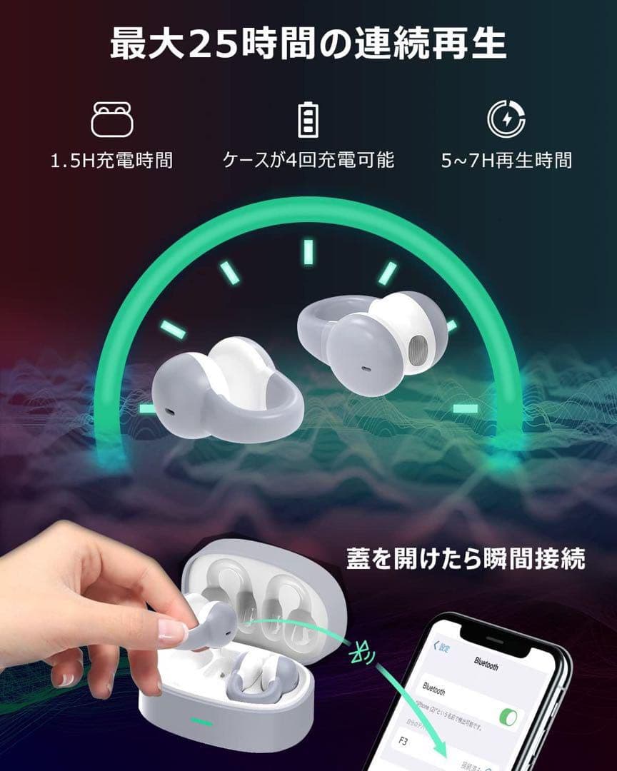 ワイヤレスイヤホン イヤーカフ型 グレー
