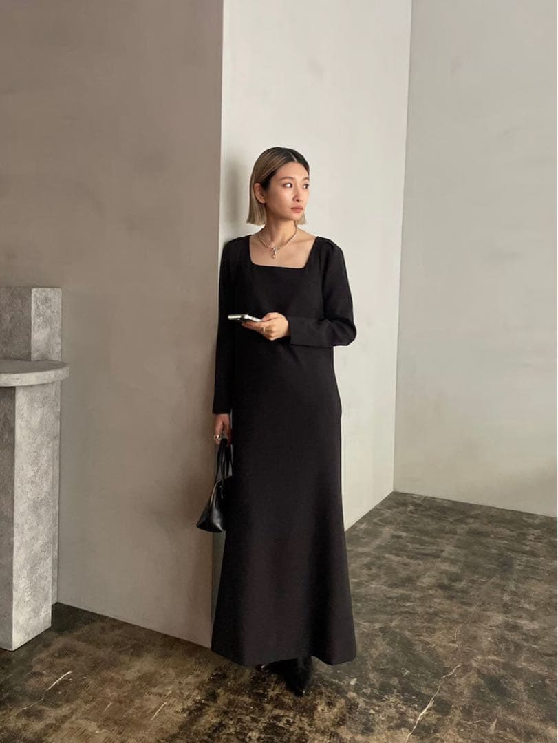 rim.ark Shoulder tuck long dress ブラック 38