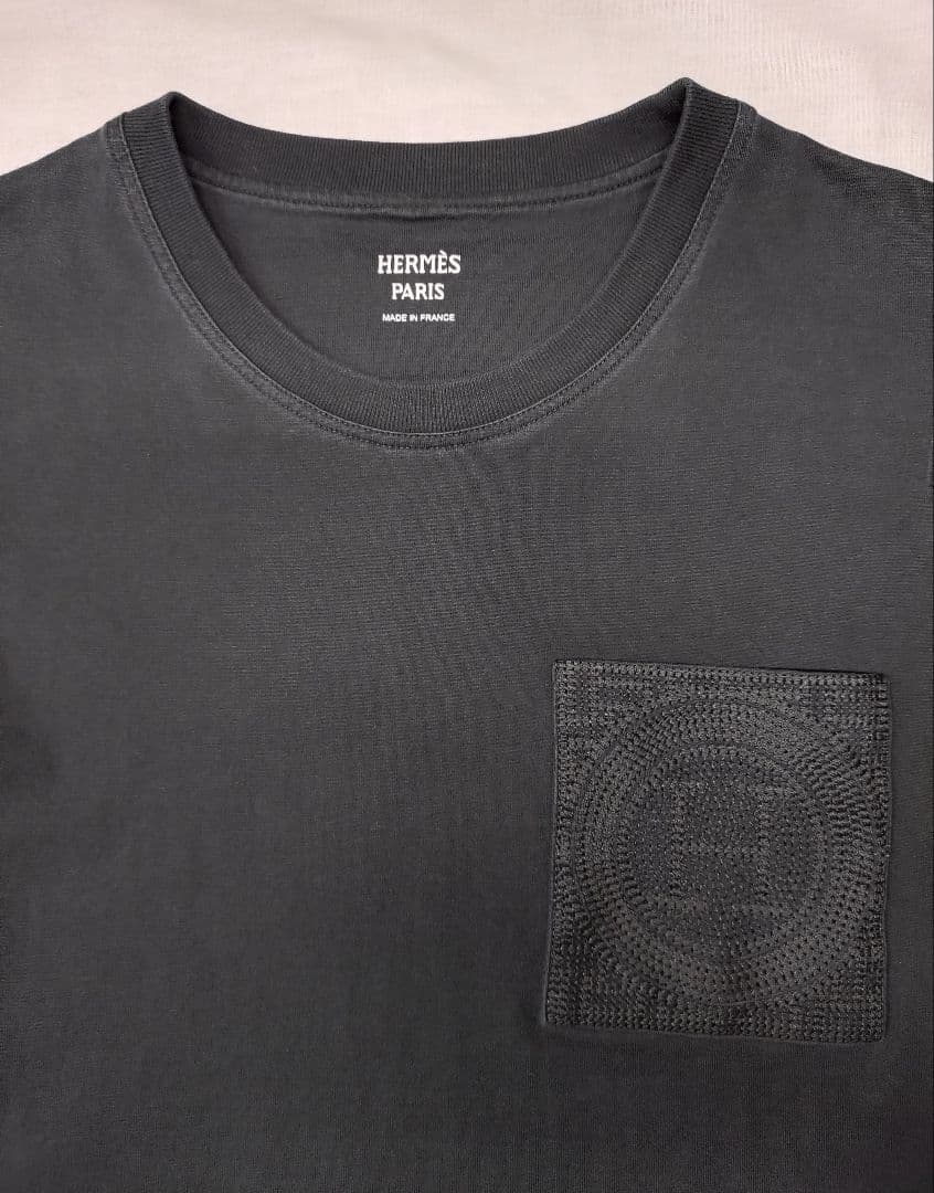 HERMES　エルメス　胸ポケット刺繍　黒Tシャツ　サイズ34