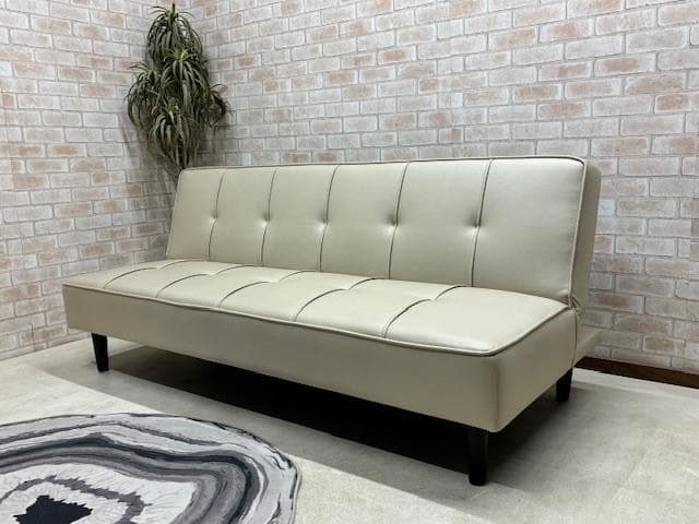 ソファーベッド　ベージュ系　レザーファブリック　ソファ　新品　大特価