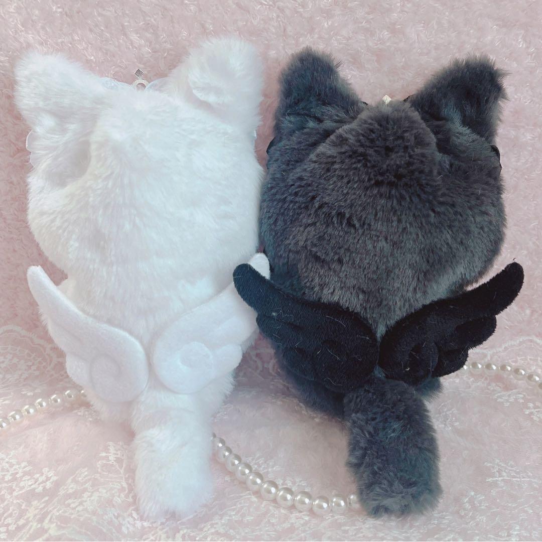 b214 ぬい服 12cm ちびぐるみ 着ぐるみ おすわり 白黒 王冠 猫セット