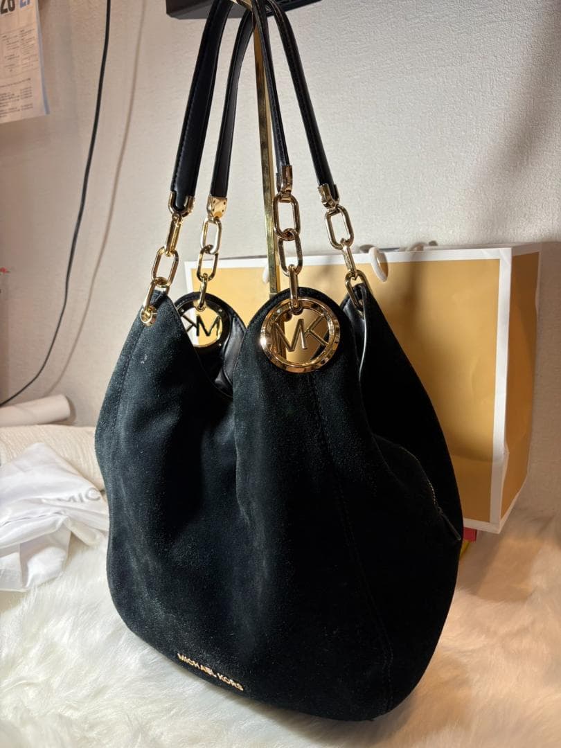 マイケルコース スエード ショルダーバッグ 黒 チェーン MKロゴ金具 肩掛け