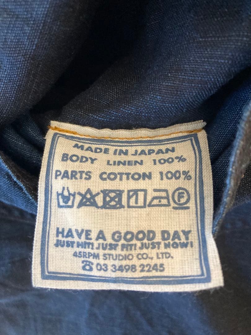 45R リネンの908オーバーオール インディゴ　フォーティーファイブアール