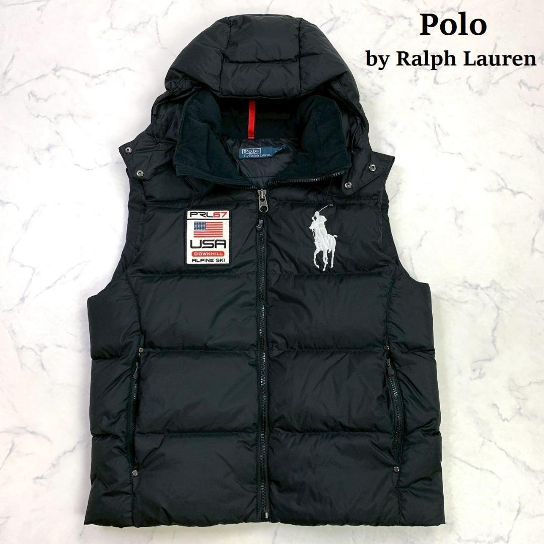 ポロラルフローレン ダウンベスト ビッグポニー 星条旗 ブラック L　E055