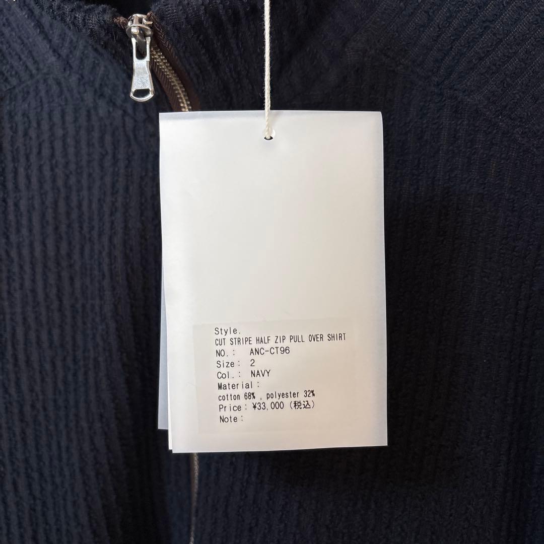 トップス CUT STRIPE HALF ZIP PULL OVER SHIRT NAVY
