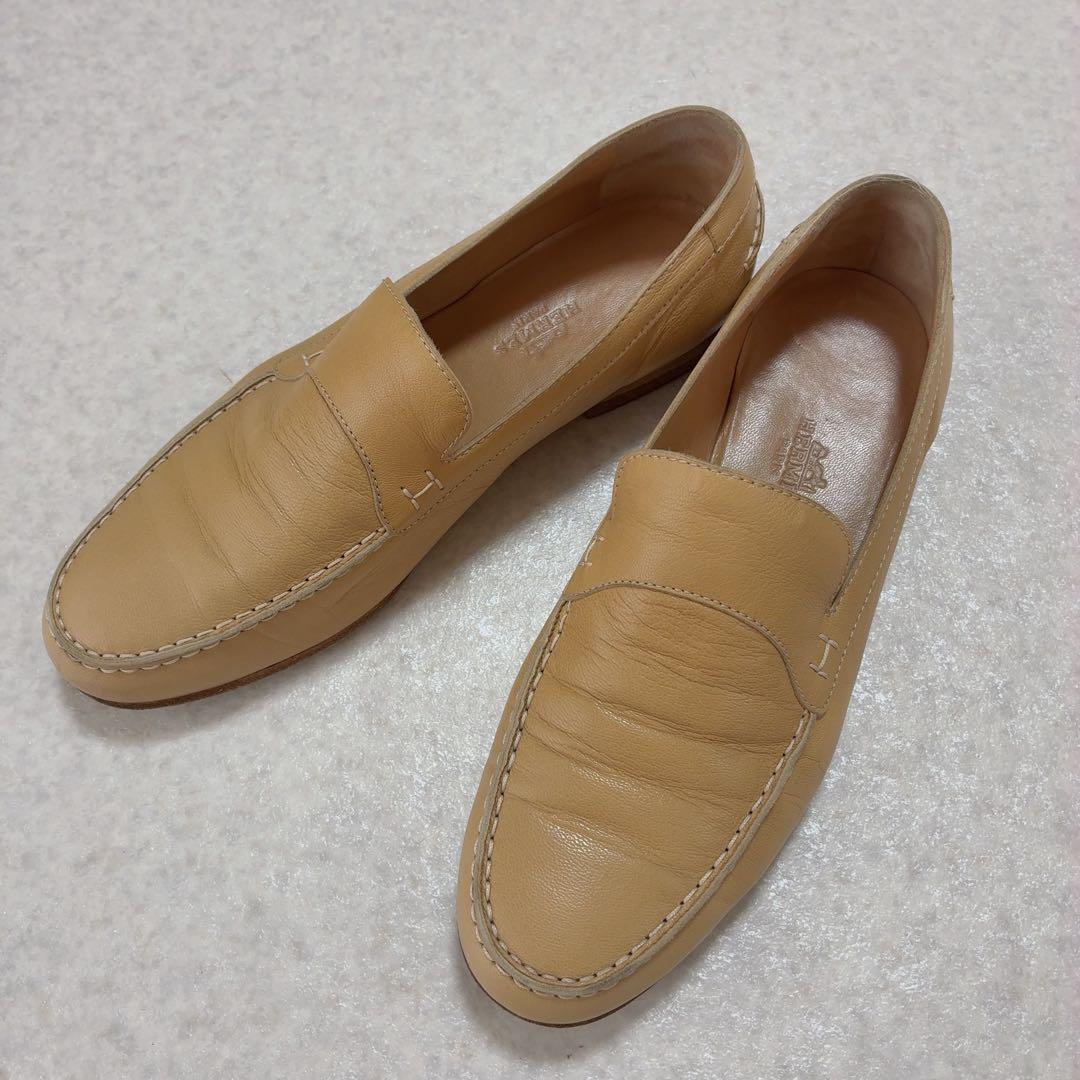 エルメス HERMES Hステッチ レザーローファー 23cm ベージュ