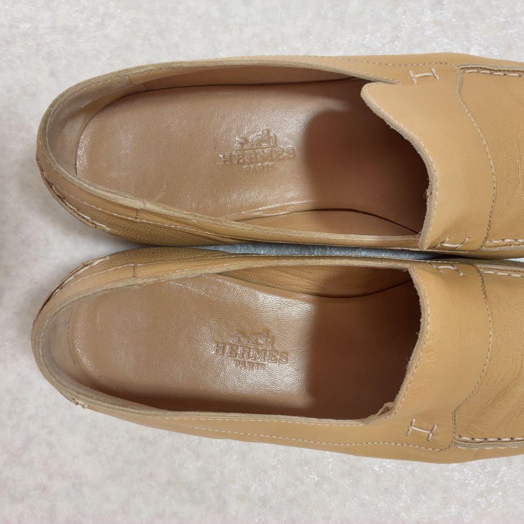 エルメス HERMES Hステッチ レザーローファー 23cm ベージュ