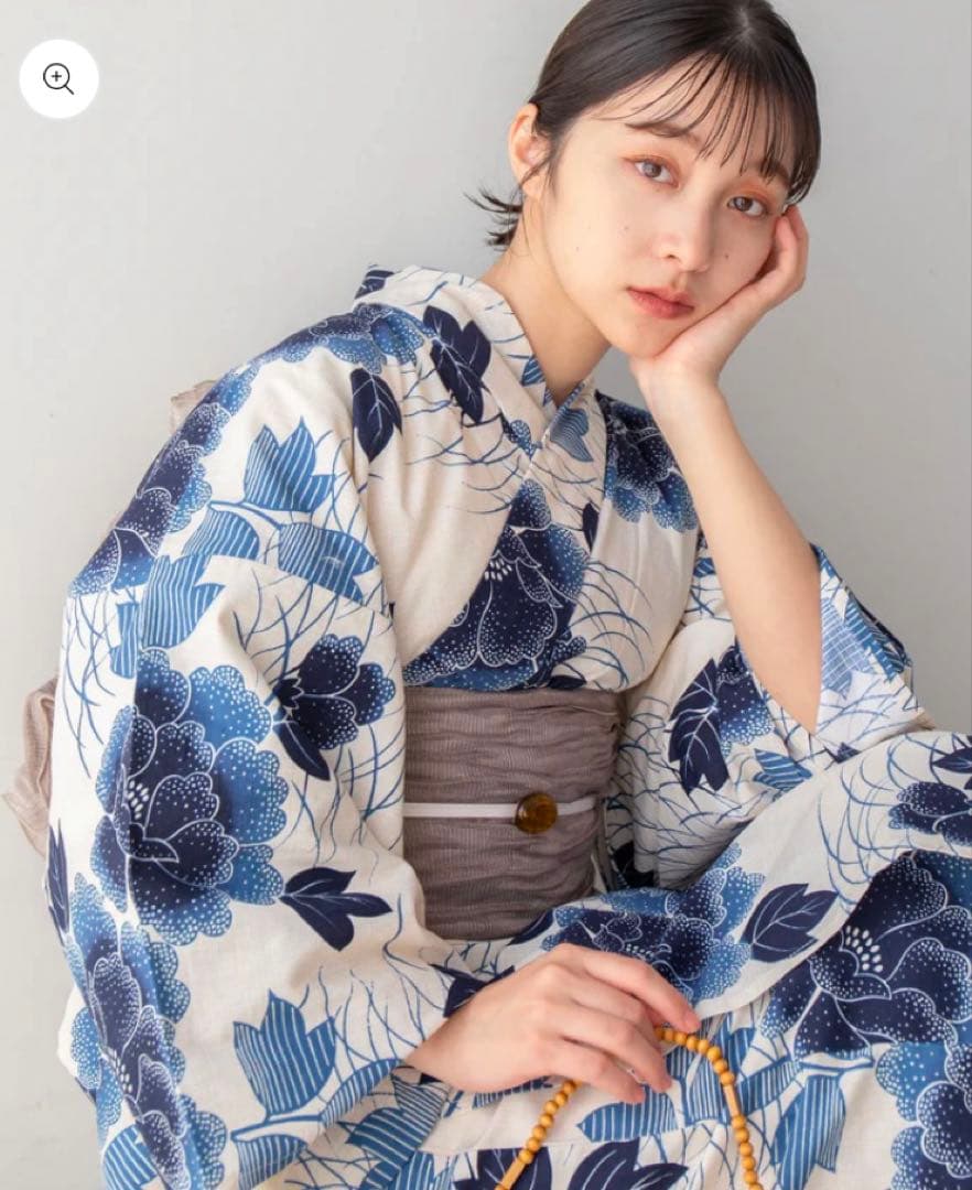 ゆかた館グレース　浴衣 5点セット　ブルー 椿 つばき　Sサイズ