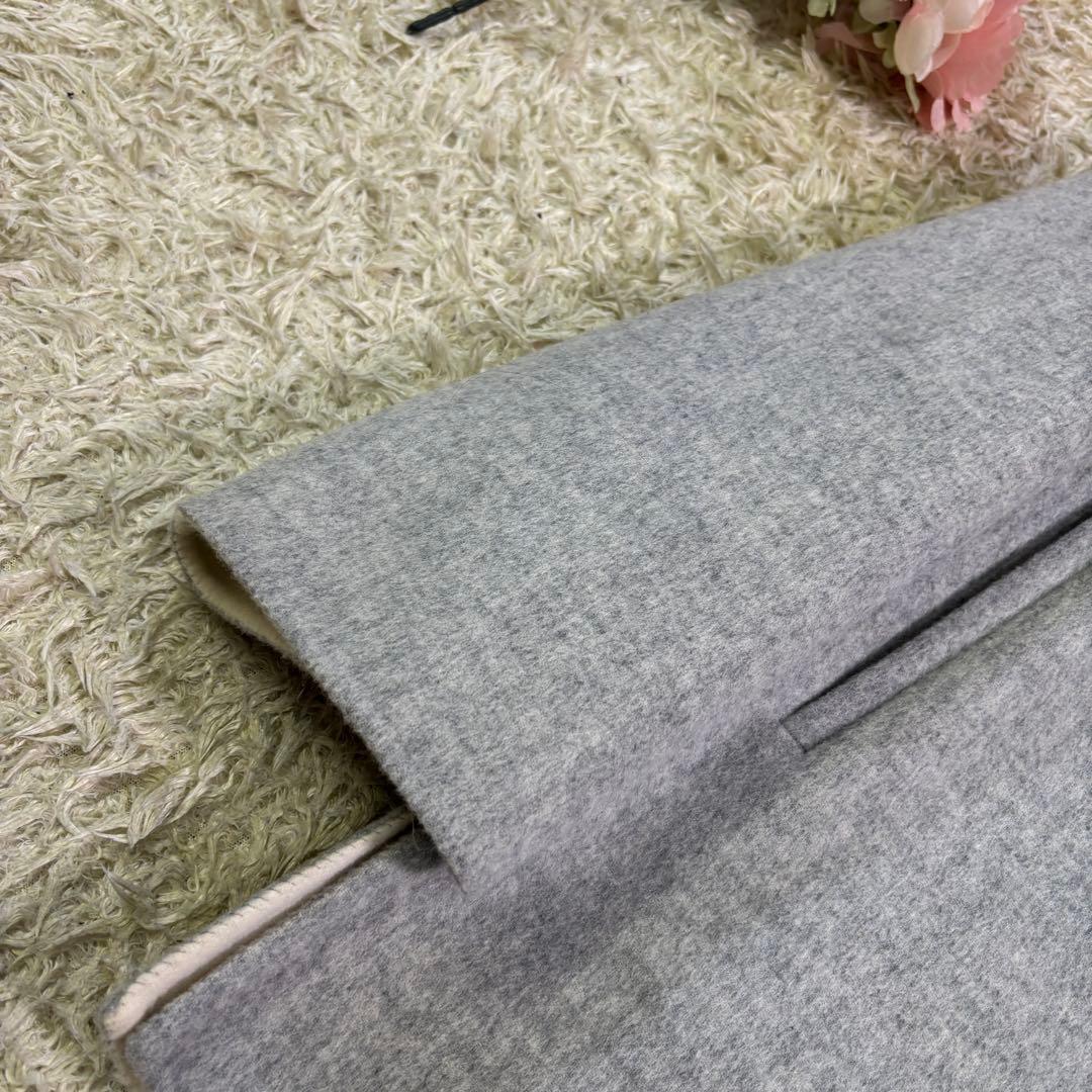 美品　23区　アンゴラ　ウール　フーディッド　リバーコート　38 グレー