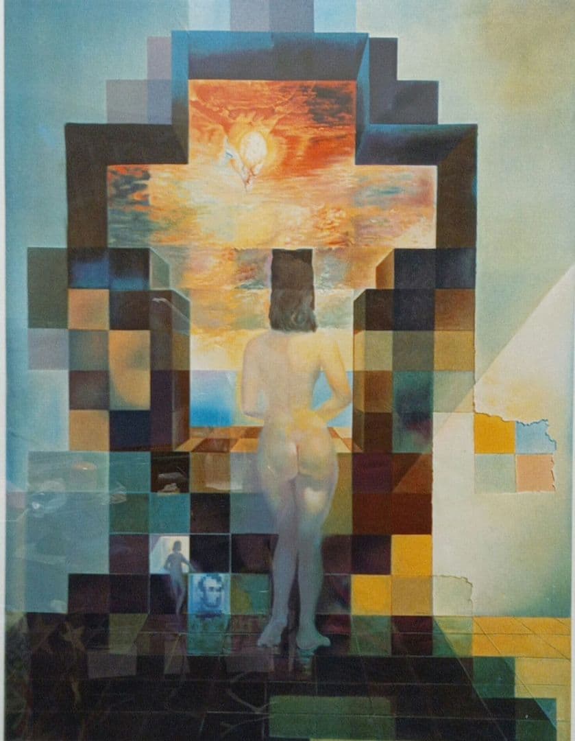 ダリ リンカーンの肖像に変容する地中海を見つめるガラ