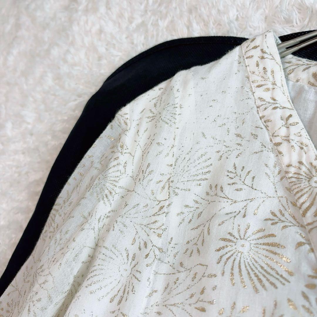 ヌキテパ ゴールドフラワープリントパネルドレス 箔プリント ロングワンピース M