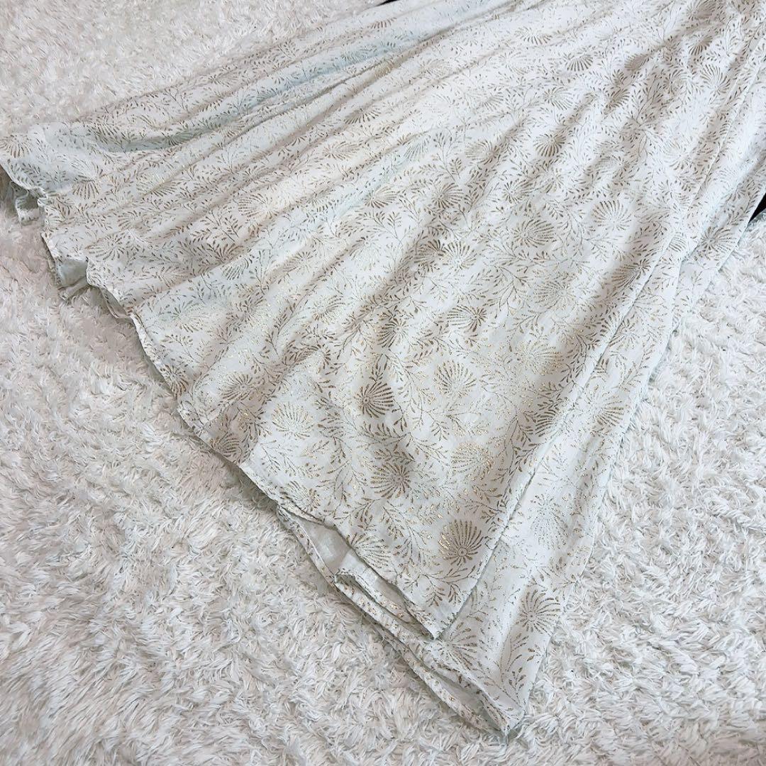 ヌキテパ ゴールドフラワープリントパネルドレス 箔プリント ロングワンピース M