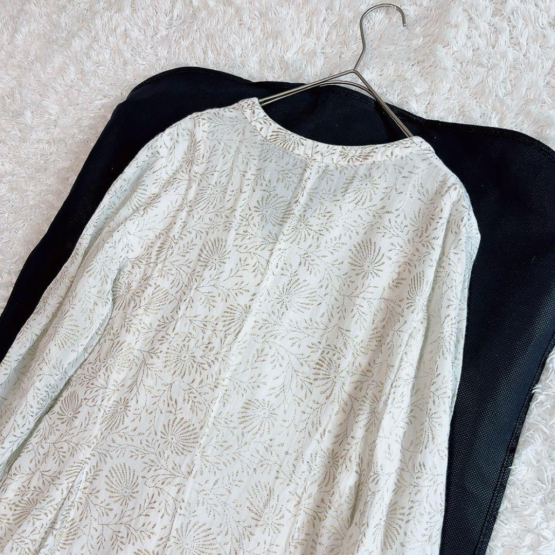 ヌキテパ ゴールドフラワープリントパネルドレス 箔プリント ロングワンピース M