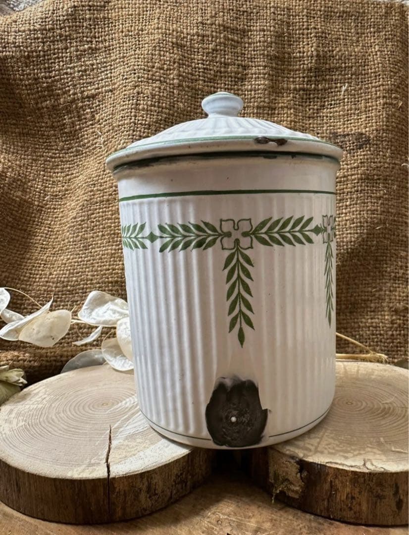 フランスヴィンテージ BB社 ホーローキャニスター　ローレルリース柄