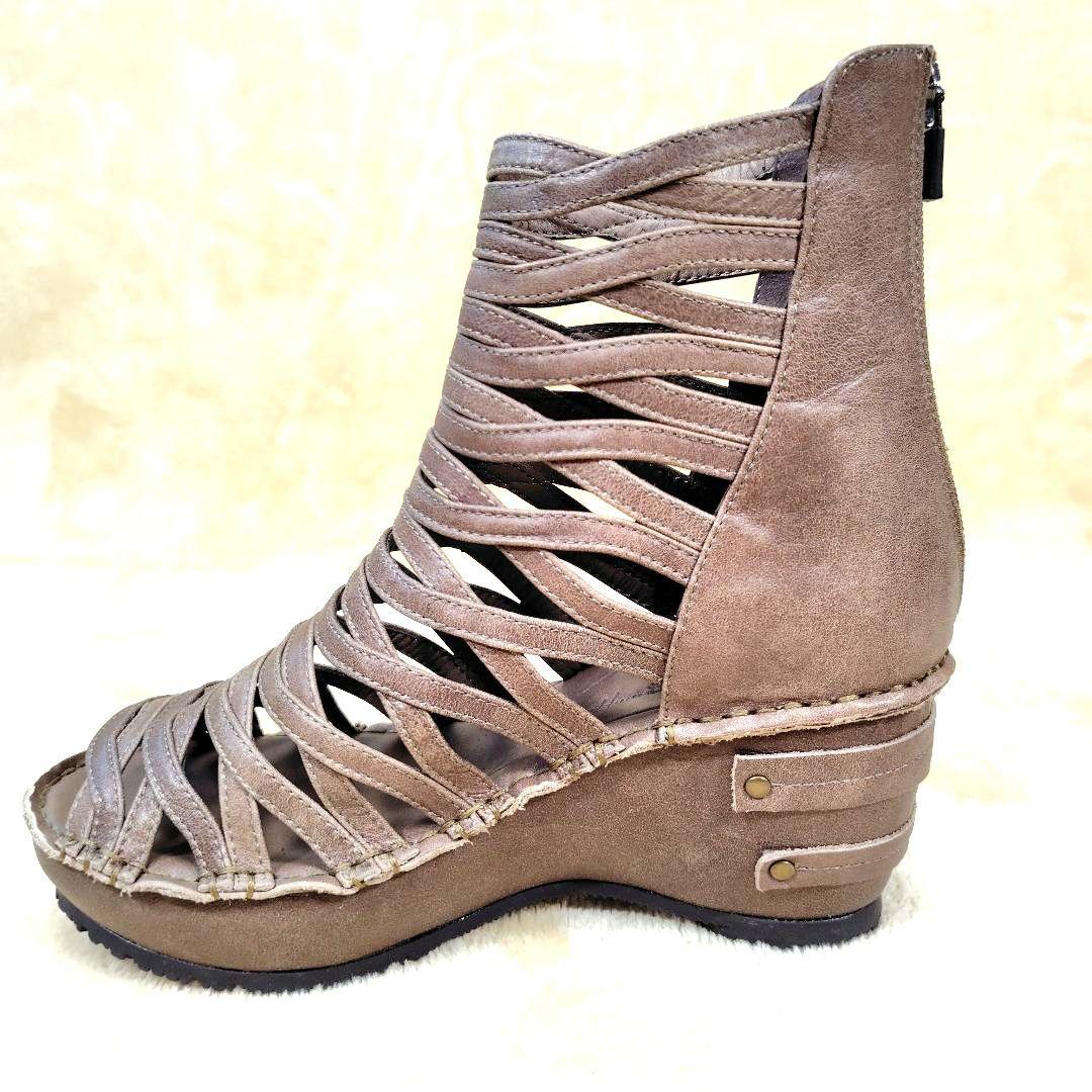 未使用級 ヒナデイグリーン ブーティサンダル グラディエーター バックジップ