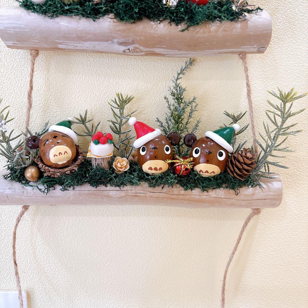 どんぐりアート　流木　オブジェ　壁掛け　クリスマス　木の実
