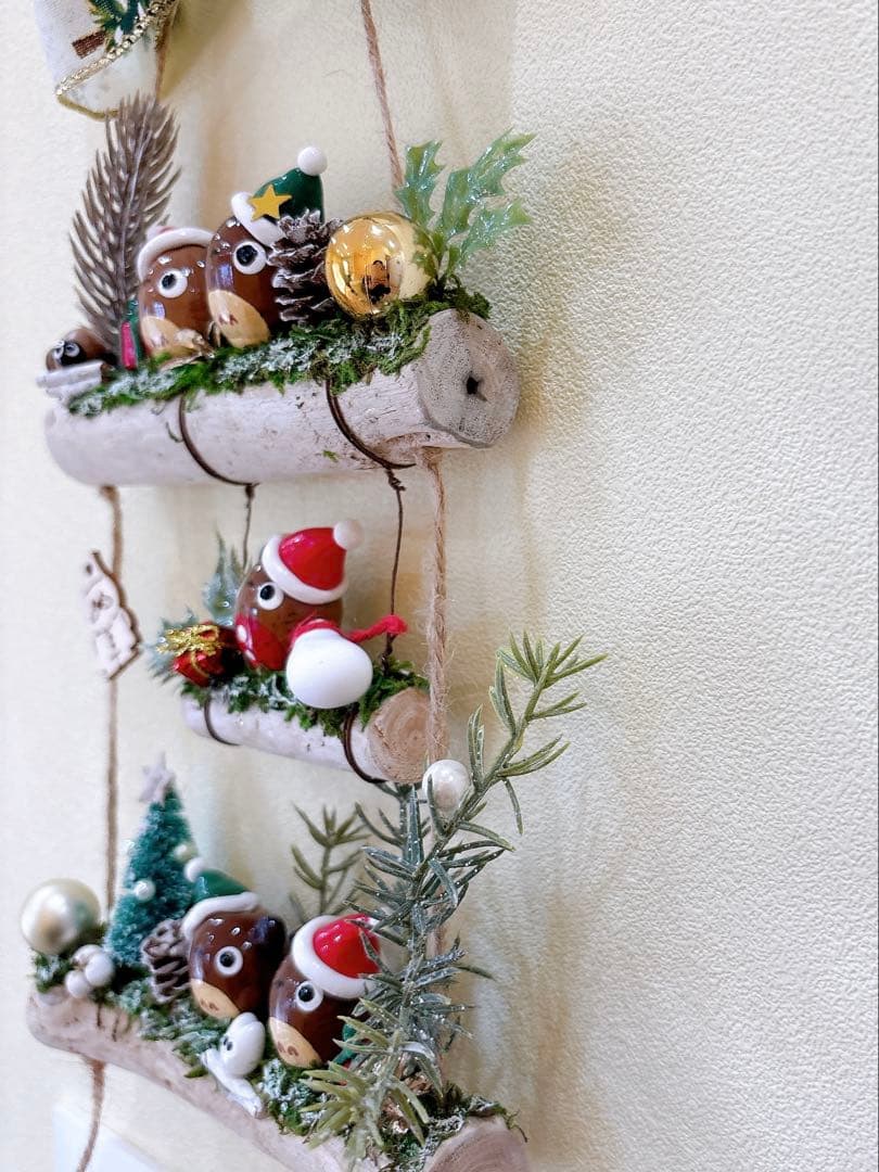 どんぐりアート　流木　オブジェ　壁掛け　クリスマス　木の実