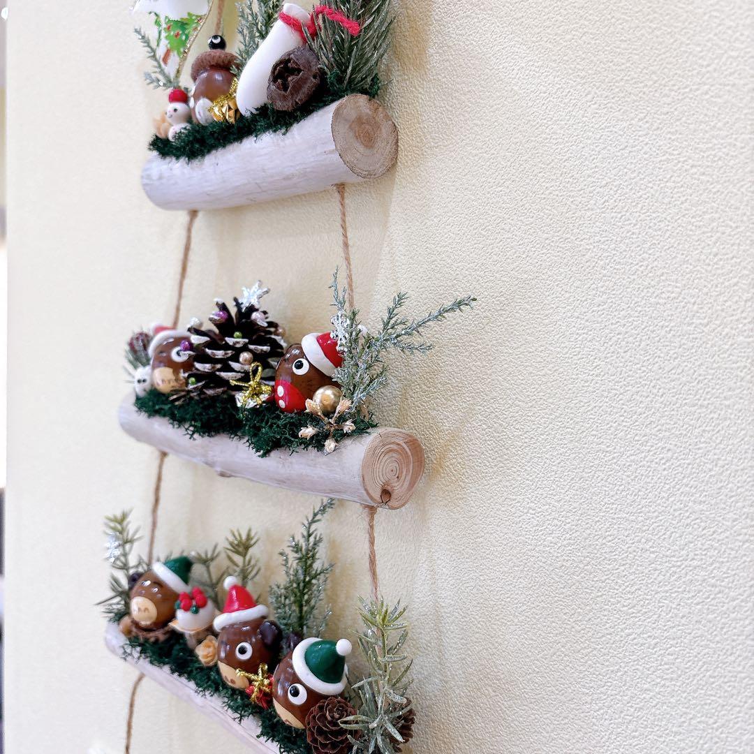 どんぐりアート　流木　オブジェ　壁掛け　クリスマス　木の実