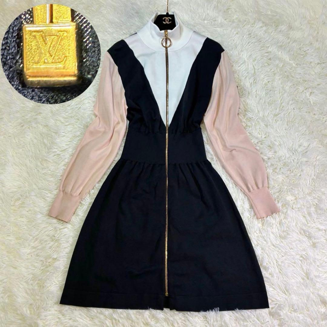 ルイヴィトン　ワンピース　Vロゴ　ロゴパッチ　白　ピンク　ネイビー　　S