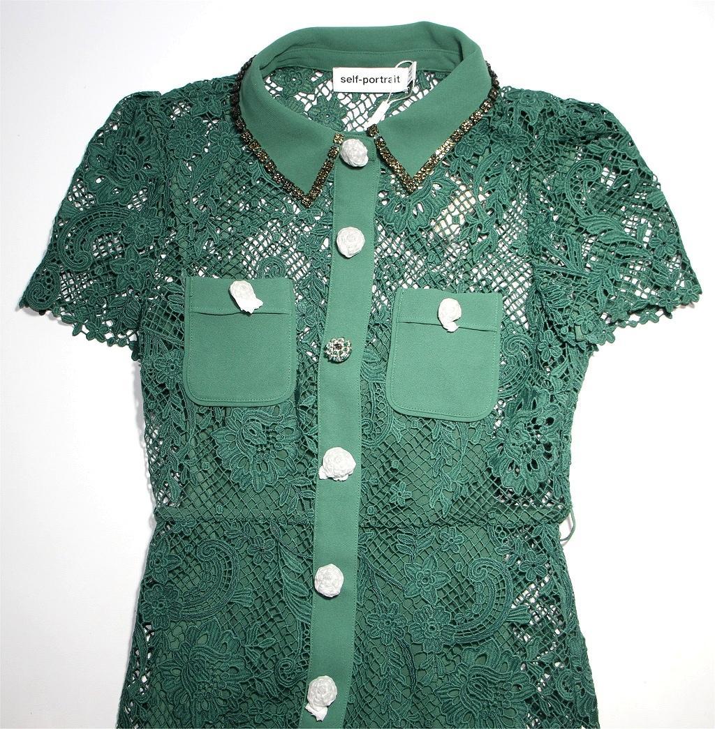 a*読様 セルフポートレイト ワンピース フルボタン レース グリーン UK8