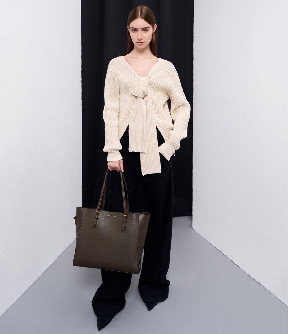 値下げ 極美品CHARLES&KEITE クラシックダブルハンドル トートバッグ