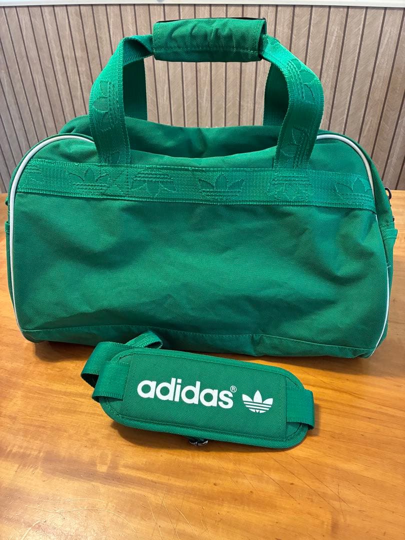 90s adidas ボストンバッグ 緑 ショルダー付き トレフォイル 2way