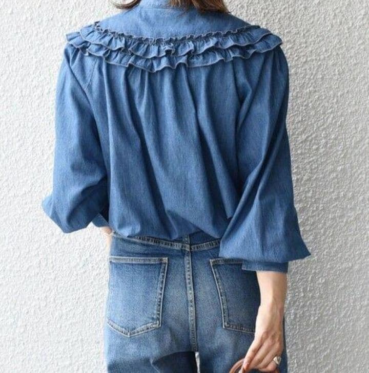 SHIPSデニムフリルシャツ 長袖