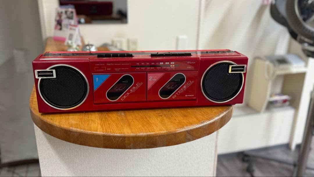 レッド ダブルカセットラジカセ