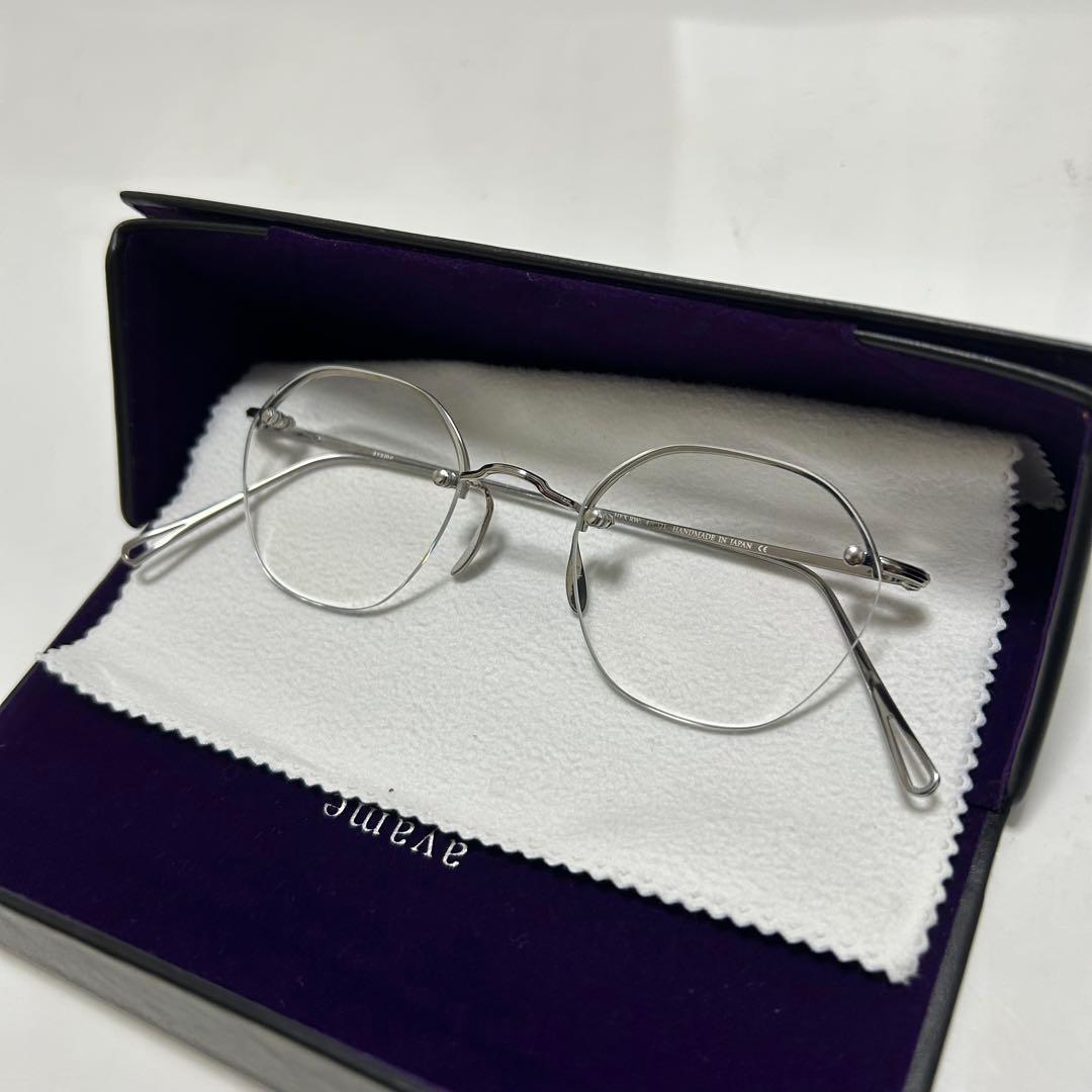 美品 ayame HEX RW メガネ アイウェア シルバー リムレス