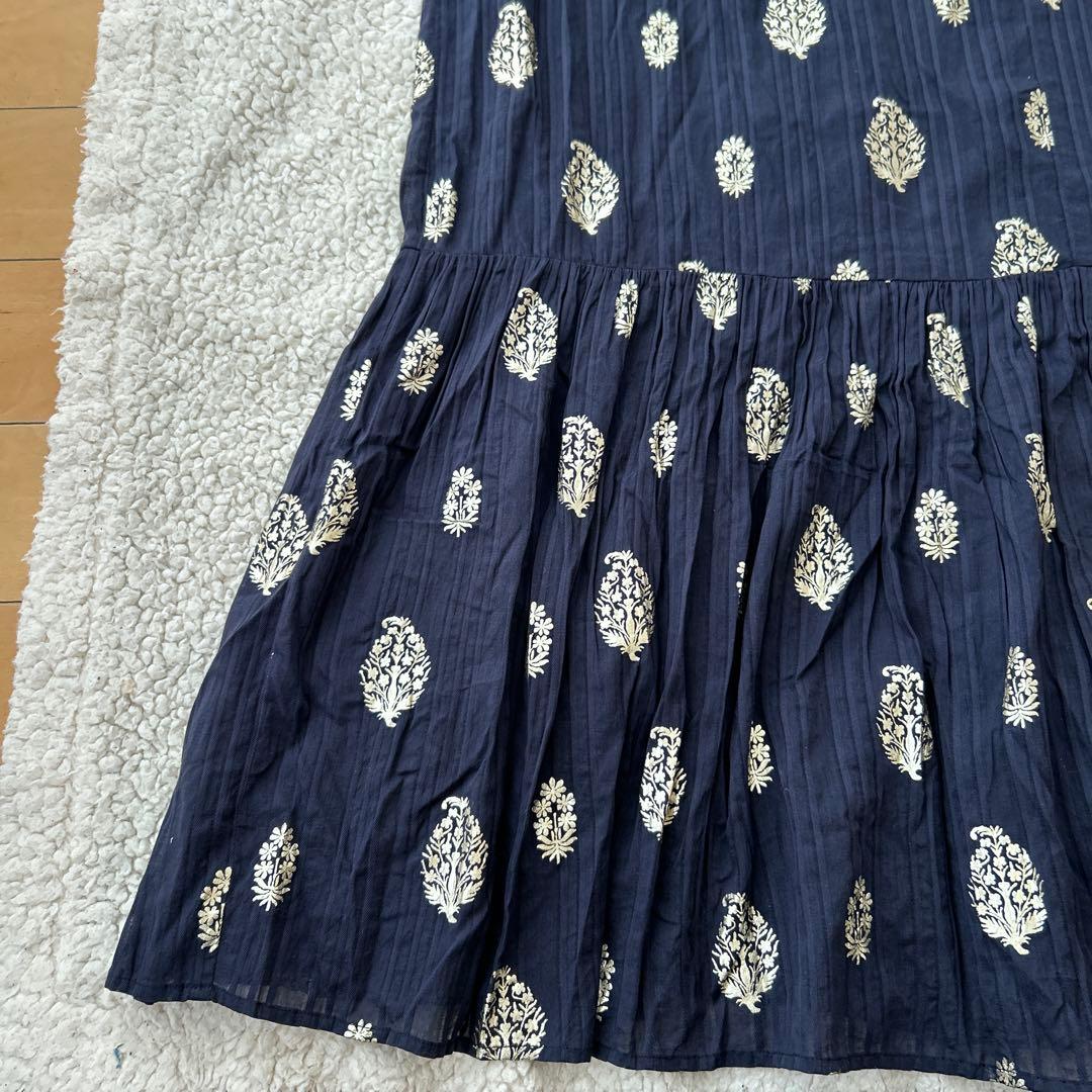 美品ne Quittez pasヌキテパ　箔プリントロングワンピース ネイビーM