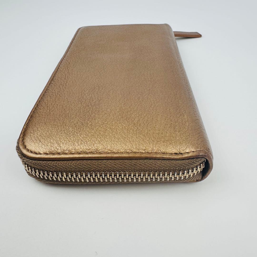 美品　希少　ブルガリ　ゴールド レザー 長財布　ロゴ　小物　ラウンド