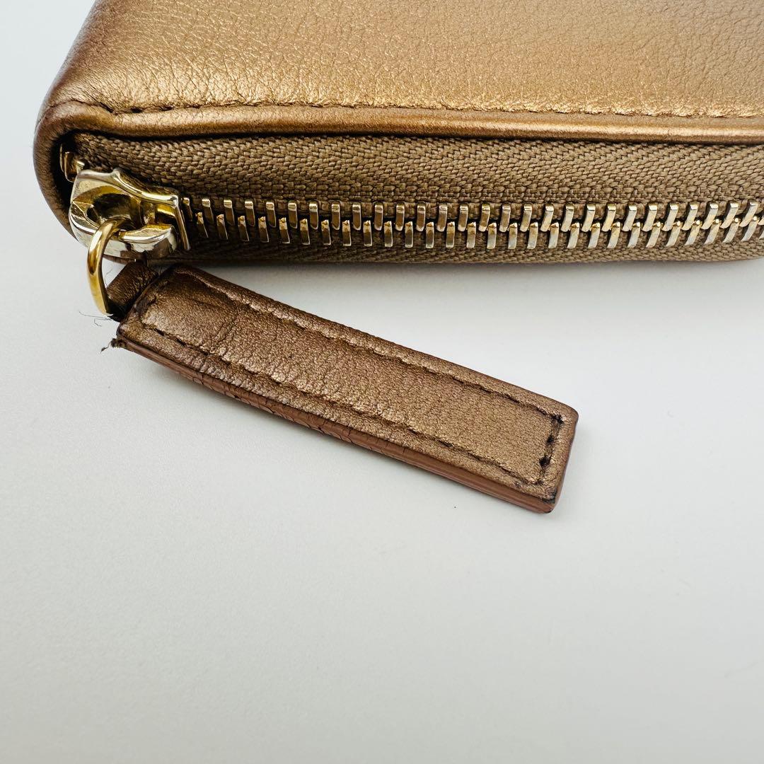 美品　希少　ブルガリ　ゴールド レザー 長財布　ロゴ　小物　ラウンド