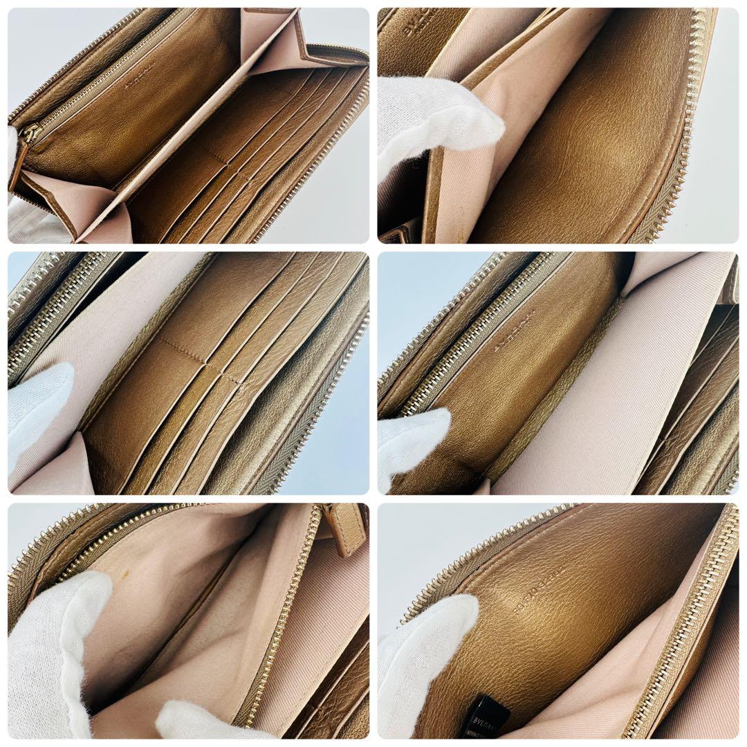 美品　希少　ブルガリ　ゴールド レザー 長財布　ロゴ　小物　ラウンド