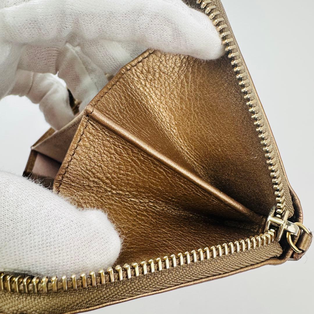 美品　希少　ブルガリ　ゴールド レザー 長財布　ロゴ　小物　ラウンド