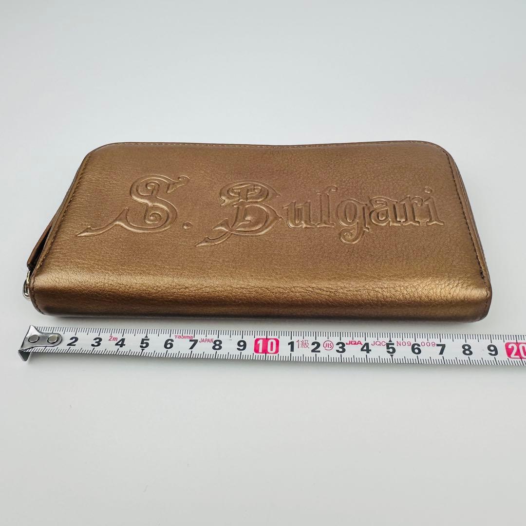 美品　希少　ブルガリ　ゴールド レザー 長財布　ロゴ　小物　ラウンド