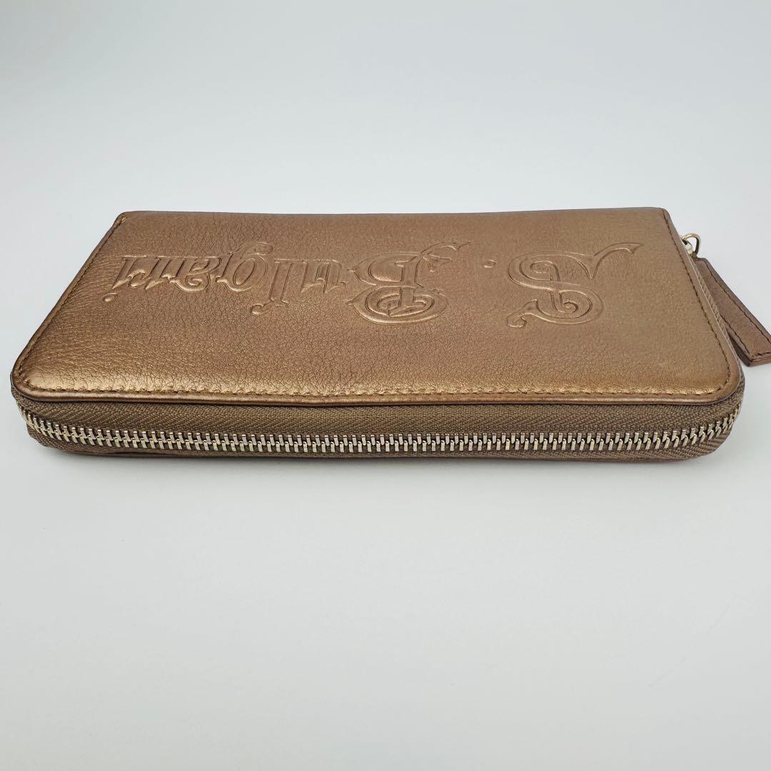 美品　希少　ブルガリ　ゴールド レザー 長財布　ロゴ　小物　ラウンド