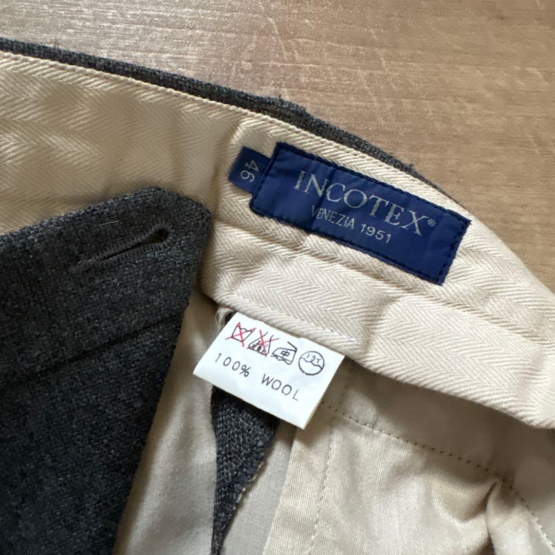 INCOTEX ダークグレー スラックス 100%ウール