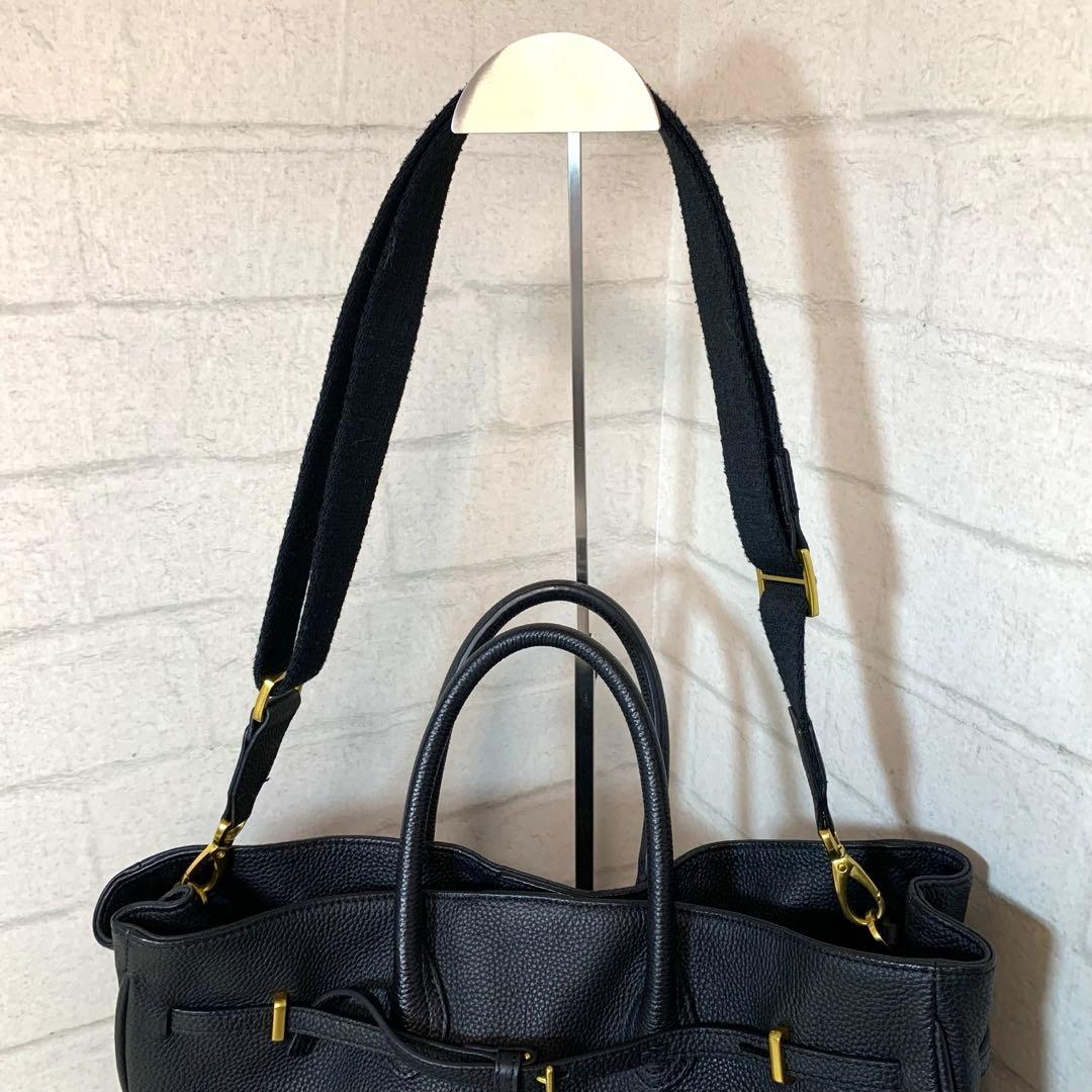 ROPE ロペ　リアルレザーナローベルトトートバッグ ブラック