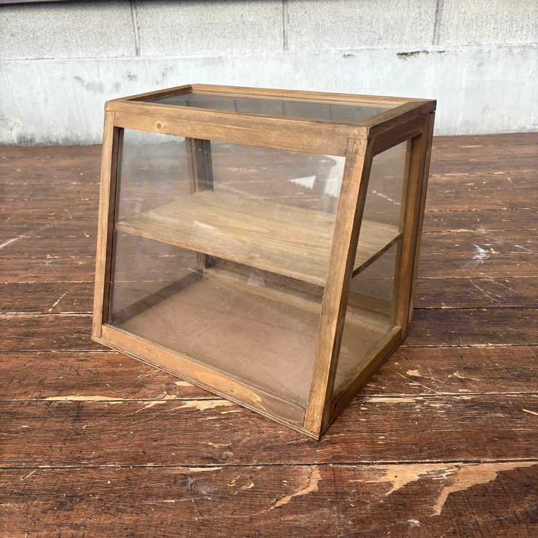 C4 北欧レトロ 木製 ガラスショーケース 扉 2段 ディスプレイラック 飾り棚