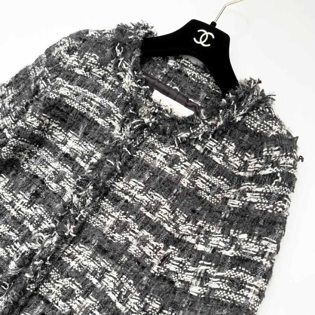 グレースコンチネンタル グレースクラス ファー切替ツイードコート ビジューボタン