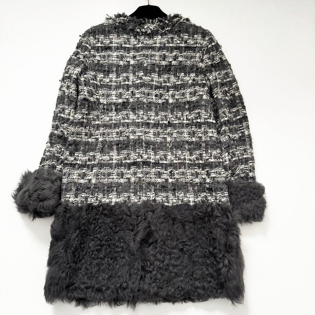 グレースコンチネンタル グレースクラス ファー切替ツイードコート ビジューボタン