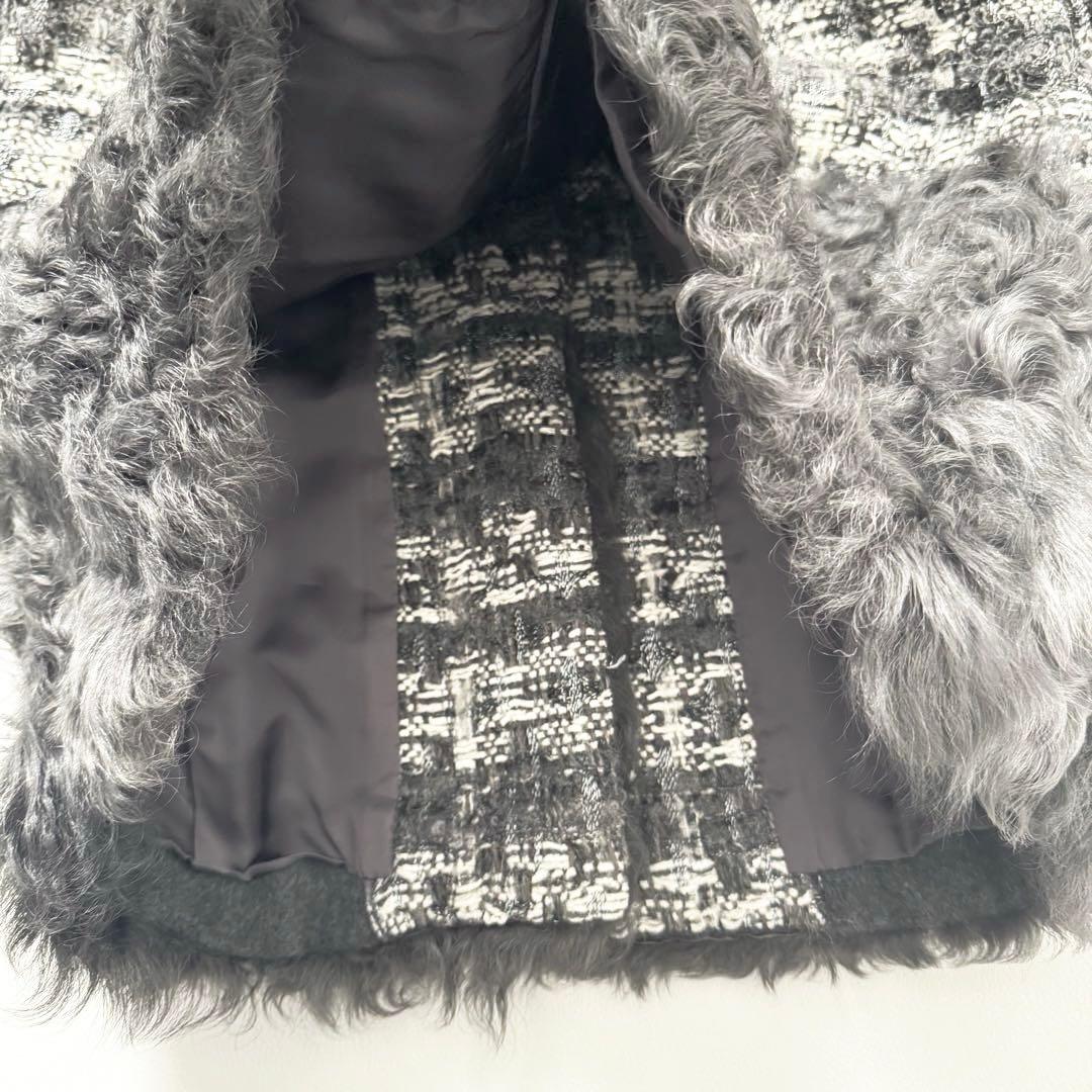 グレースコンチネンタル グレースクラス ファー切替ツイードコート ビジューボタン