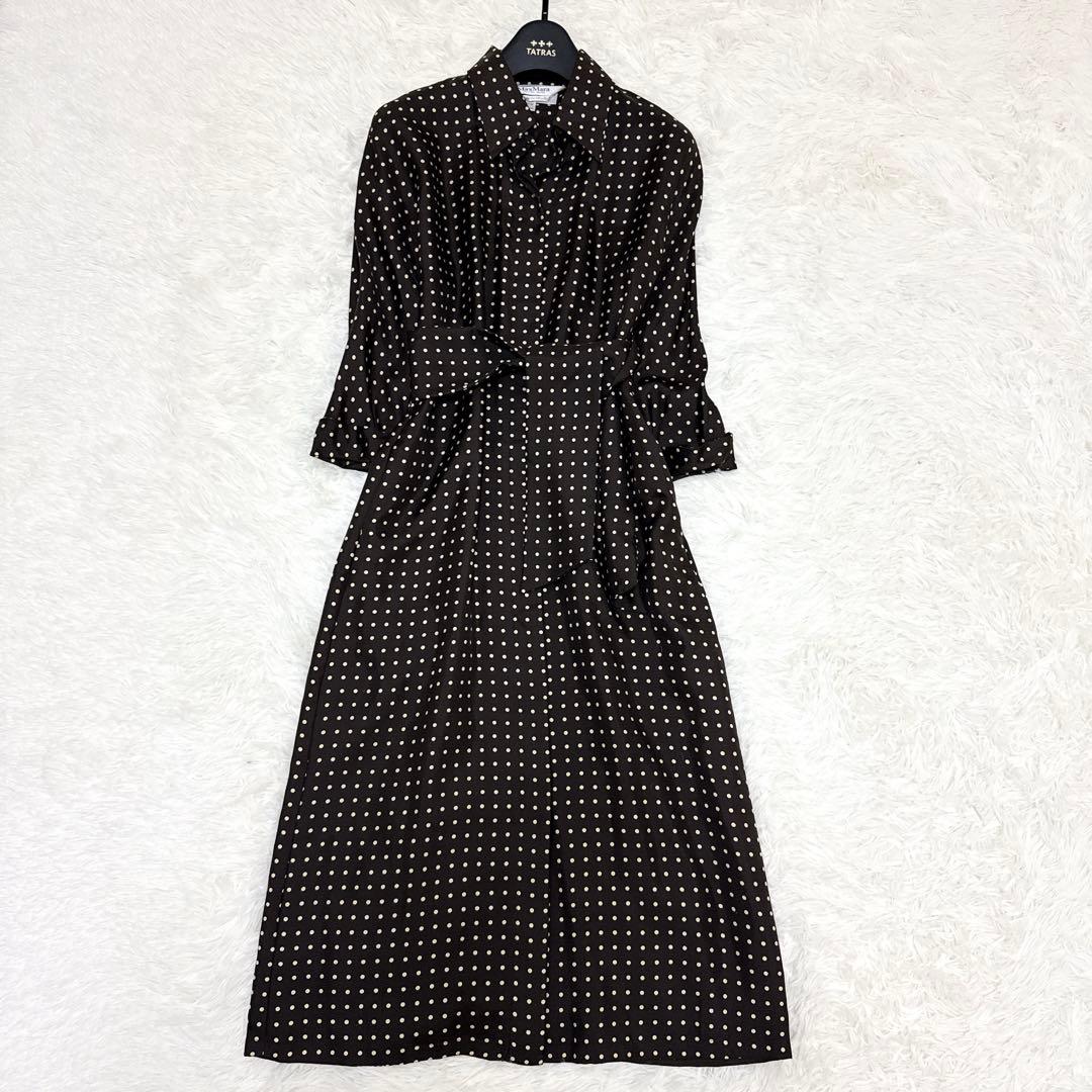 [美品✨白タグ] マックスマーラ シャツワンピース　シルク100% ドット　38